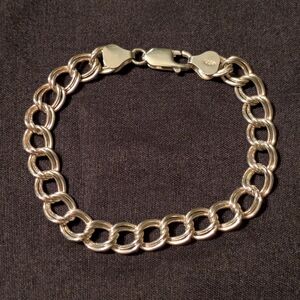 925 Sterling Silver Double Link Italian Charm Bracelet 6.75" Length
